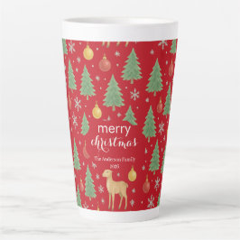 Taza De Café Latte Reno acuarela y árbol de Navidad -