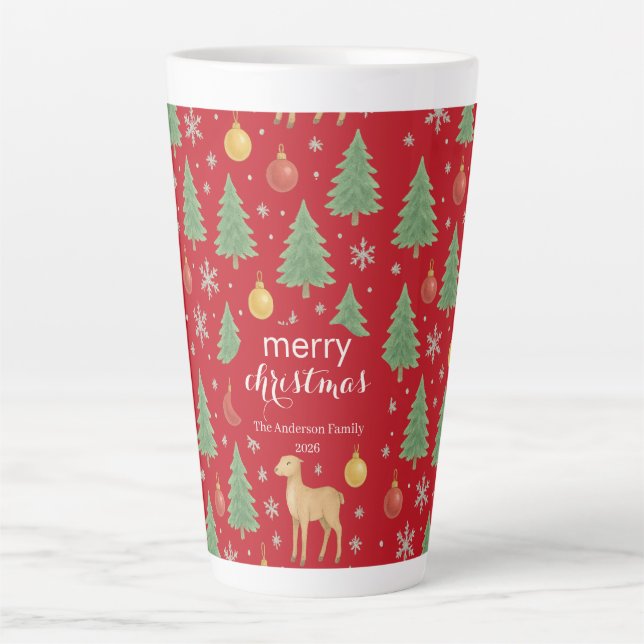 Taza De Café Latte Reno acuarela y árbol de Navidad - (Anverso)