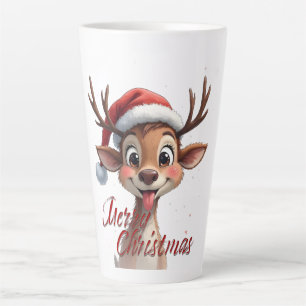 Taza De Café Latte Reno Adorable Deseando Feliz Navidad