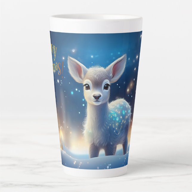 Taza De Café Latte Reno bebé con el saludo de Feliz Navidad (Anverso)
