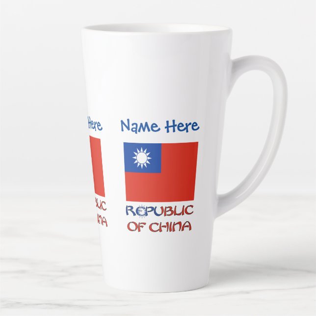 Taza De Café Latte República China Bandera taiwanesa azul personaliza (Derecha)
