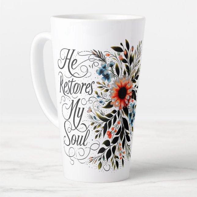 Taza De Café Latte Restaura mi alma floral (Ángulo izquierdo)