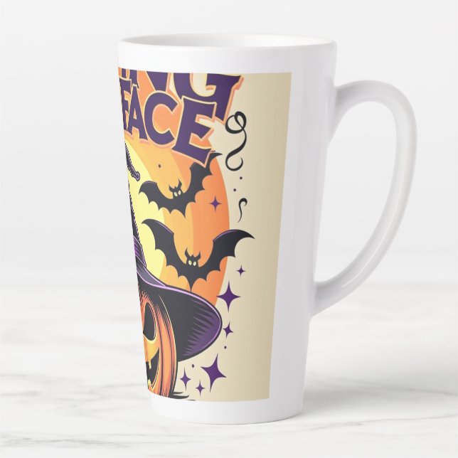 Taza De Café Latte Resting Witch Face - Funny Halloween Pumpkin (Derecha)