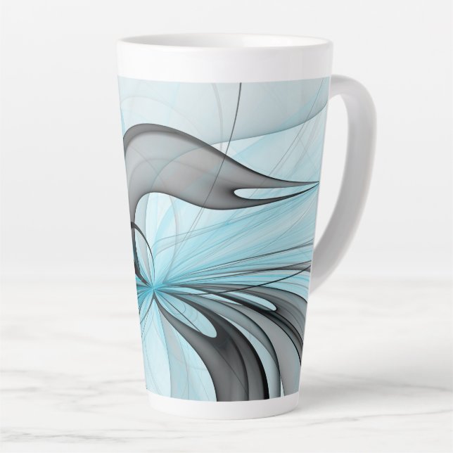 Taza De Café Latte Resumen Antracita Gris Azul azul arte fractal mode (Ángulo derecho)