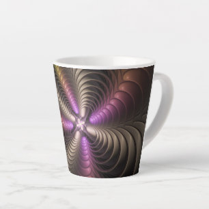 Taza De Café Latte Resumen brillante Trippy Colorido arte fractal 3D