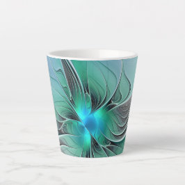 Taza De Café Latte Resumen Con Arte Fractal Azul Y Moderno
