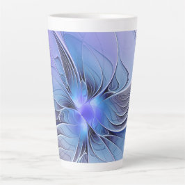 Taza De Café Latte Resumen de arte fractal moderno Lavanda azul
