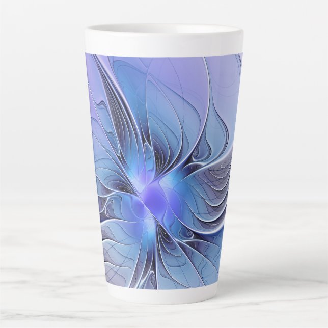 Taza De Café Latte Resumen de arte fractal moderno Lavanda azul (Anverso)