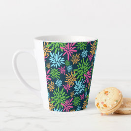 Taza De Café Latte Resumen de colores de fuegos artificiales Flores L