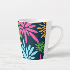 Taza De Café Latte Resumen de colores de fuegos artificiales Flores L