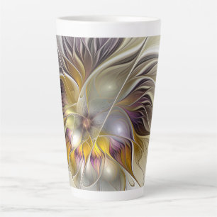 Taza De Café Latte Resumen de fantasía colorida Flor Fractal Moderno