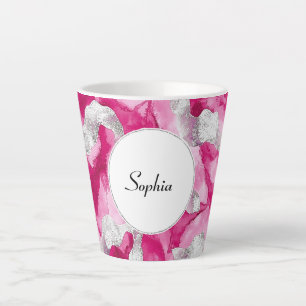 Taza De Café Latte Resumen de Glam Plata Rosa