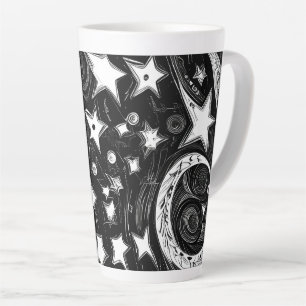 Taza De Café Latte Resumen De La Luna Y Las Estrellas