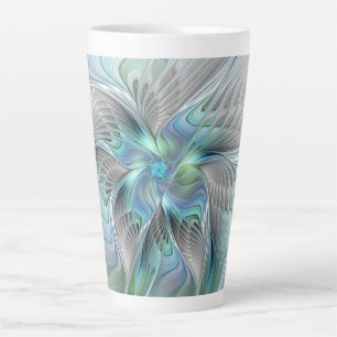 Taza De Café Latte Resumen de mariposa azul verde azul Fantasía arte
