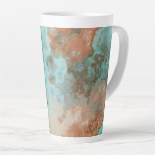 Taza De Café Latte Resumen de mármol turquesa y rojizo