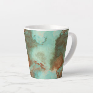 Taza De Café Latte Resumen de mármol turquesa y rojizo