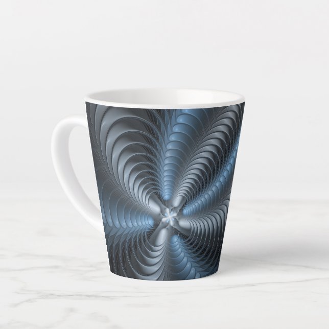 Taza De Café Latte Resumen del arte fractal 3D del gris azul plástico (Ángulo izquierdo)