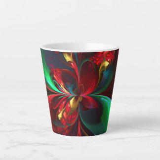 Taza De Café Latte Resumen floral moderno Patrón verde rojo del arte