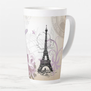 Taza De Café Latte Resumen floral París Eiffel Torre Latte Mug