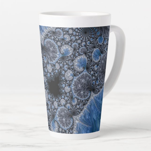 Taza De Café Latte Resumen Fractal azul negro (Ángulo derecho)