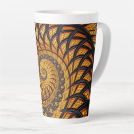 Taza De Café Latte Resumen fractal de espiral de oro y negro