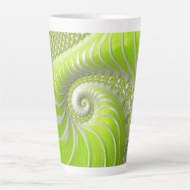 Taza De Café Latte Resumen fractal de espiral verde limón moderno