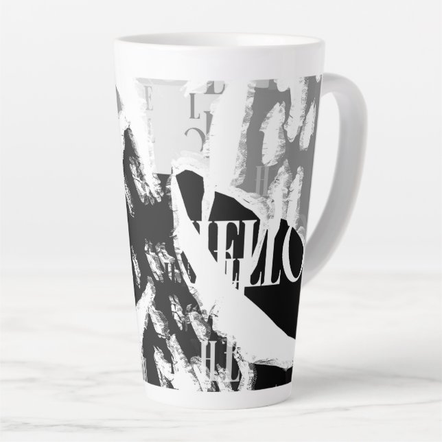 Taza De Café Latte Resumen Gris blanco negro (Ángulo derecho)