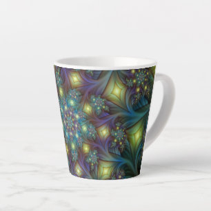 Taza De Café Latte Resumen ilustrado brillante arte fractal púrpura V