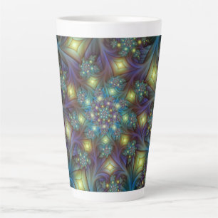 Taza De Café Latte Resumen ilustrado brillante arte fractal púrpura V