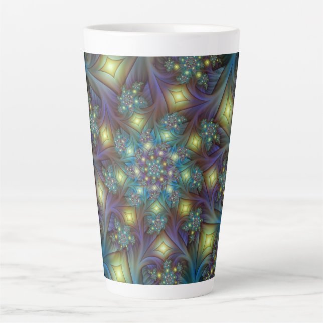 Taza De Café Latte Resumen ilustrado brillante arte fractal púrpura V (Anverso)