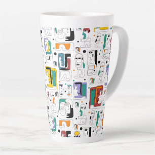 Taza De Café Latte Resumen maya tribal antiguo patrón de rostros 1