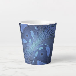 Taza De Café Latte Resumen moderno Arte Fractal Dusk Azul trendy
