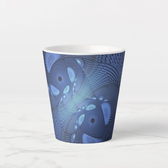 Taza De Café Latte Resumen moderno Arte Fractal Dusk Azul trendy (Anverso)