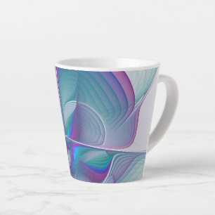 Taza De Café Latte Resumen moderno Arte fractal rosa azul turquesa ro