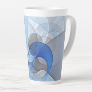 Taza De Café Latte Resumen moderno Gráfico de arte fractal gris azul