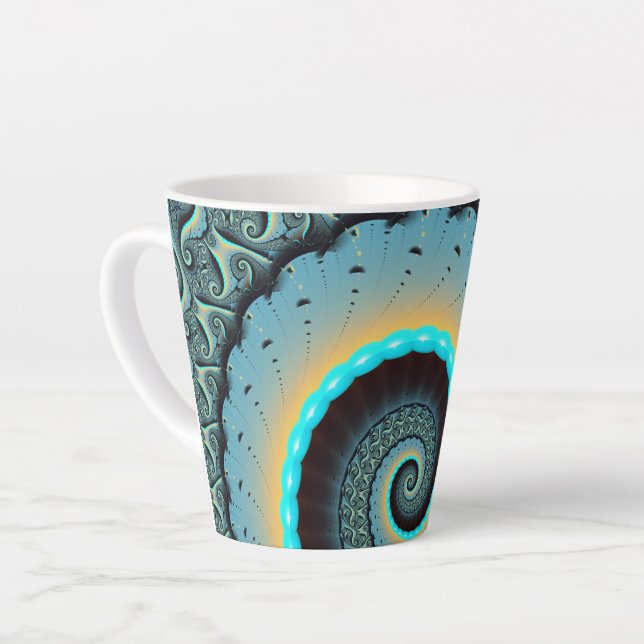 Taza De Café Latte Resumen Naranja azul turquesa espiral de arte frac (Ángulo izquierdo)