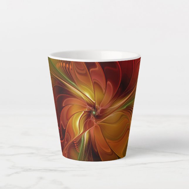 Taza De Café Latte Resumen Naranja rojo Brown Flor de arte fractal ve (Anverso)