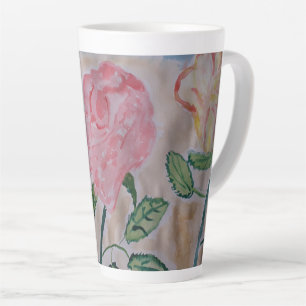 Taza De Café Latte Resumen Rosas de verano