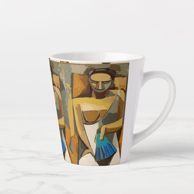Taza De Café Latte Resumen Rostros, añadir texto, café Mug (Derecha)