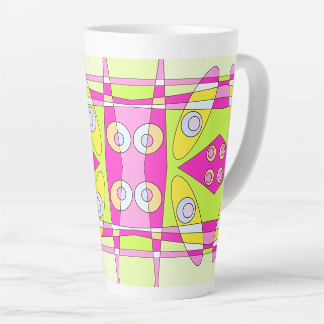Taza De Café Latte Resumen Surfing Bright Pink Green Bubblegegum (Ángulo derecho)