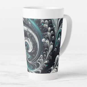Taza De Café Latte Resumen Swirling Green, Silver y Black