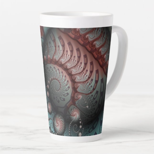 Taza De Café Latte Resumen Vivid Fantasy Fractal Art Brown Blue (Ángulo derecho)