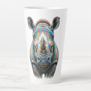 Taza De Café Latte Retrato Colorido de Rinoceronte Fauna Vibrante