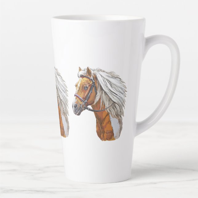 Taza De Café Latte Retrato de herradura dibujado a mano (Derecha)