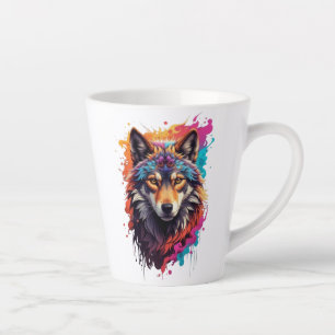 Taza De Café Latte Retrato de Lobo Colorido Arte Animal Abstracto-876