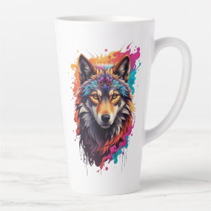 Taza De Café Latte Retrato de Lobo Colorido Arte Animal Abstracto-876