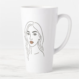 Taza De Café Latte Retrato de mujer con líneas artísticas elegantes -