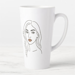 Taza De Café Latte Retrato de mujer con líneas artísticas elegantes -