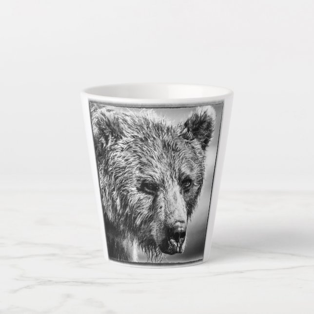 Taza De Café Latte Retrato de oso pardo (Anverso)