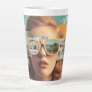 Taza De Café Latte Retrato femenino surrealista con gafas de sol retr